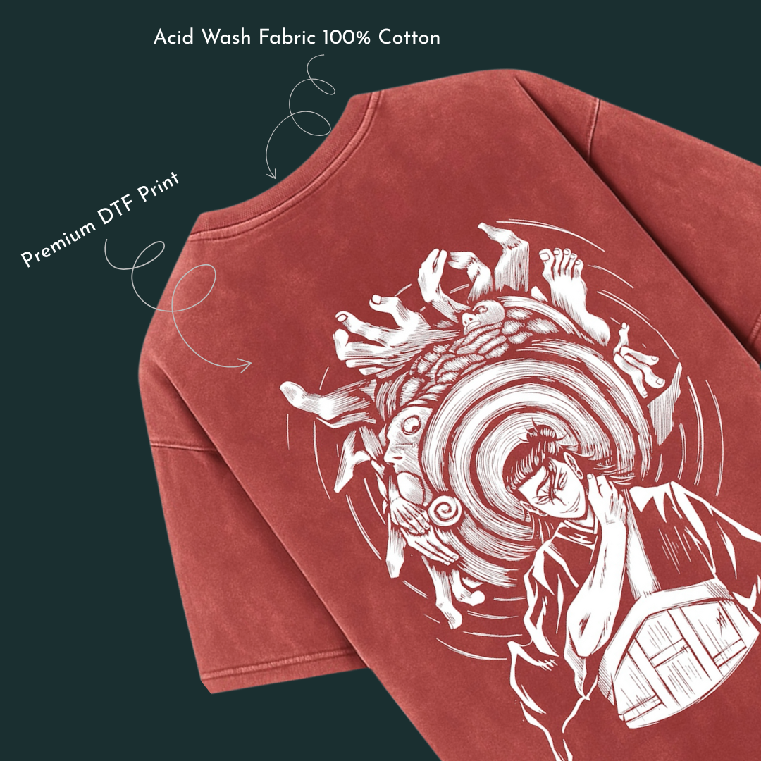 FEARLESS Red Acid Wash Oversized Tee