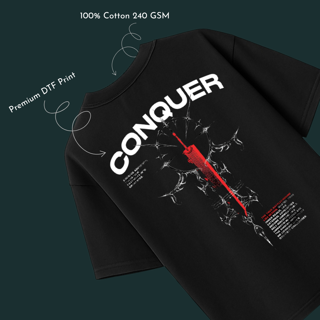 Conquer Design – 240 GSM Pure Cotton Oversized T-Shirt
