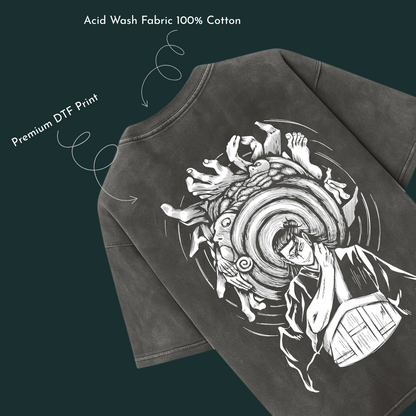 FEARLESS Dark Grey Acid Wash Oversized Tee